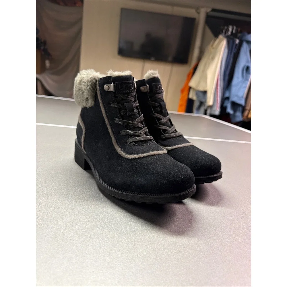 UGG Lakesider Heritage Mid Waterproof Boots Black Suede Sheepskin‎ 1121017